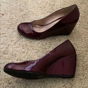 Burgundy leather wedges; brand new